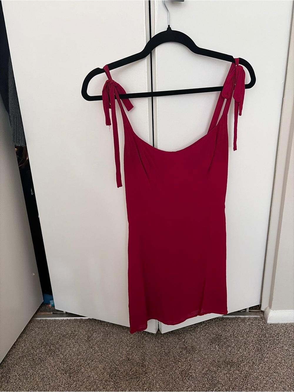 Tie-Shoulder Dark Pink Dress